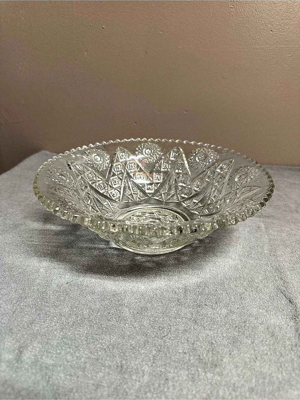 Clear Cut Glass Serving Bowl